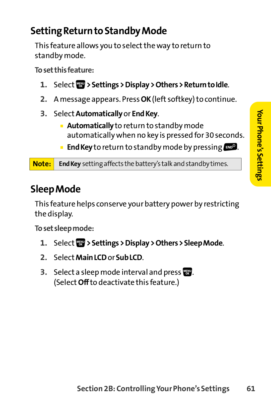 Sanyo SCP-3200 manual Setting Return to Standby Mode, Sleep Mode, Select SettingsDisplayOthersReturntoIdle, Tosetsleepmode 