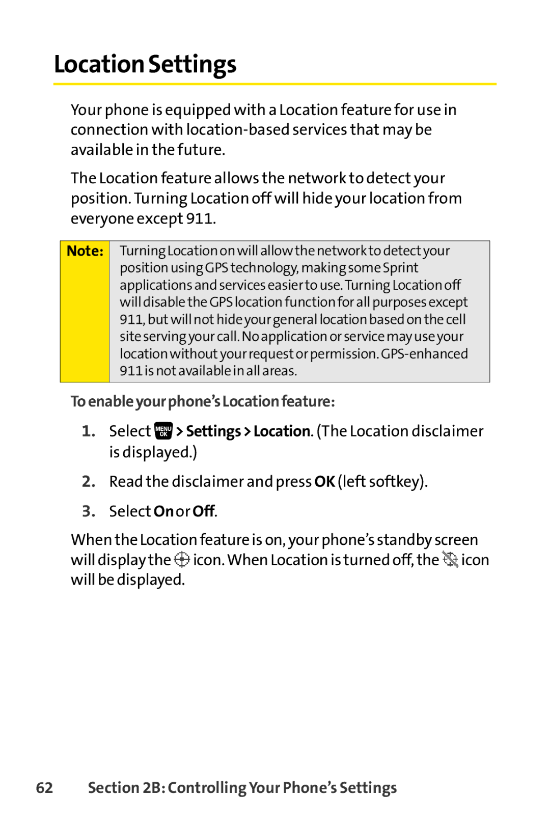 Sanyo SCP-3200 manual Location Settings, Toenableyourphone’sLocationfeature 