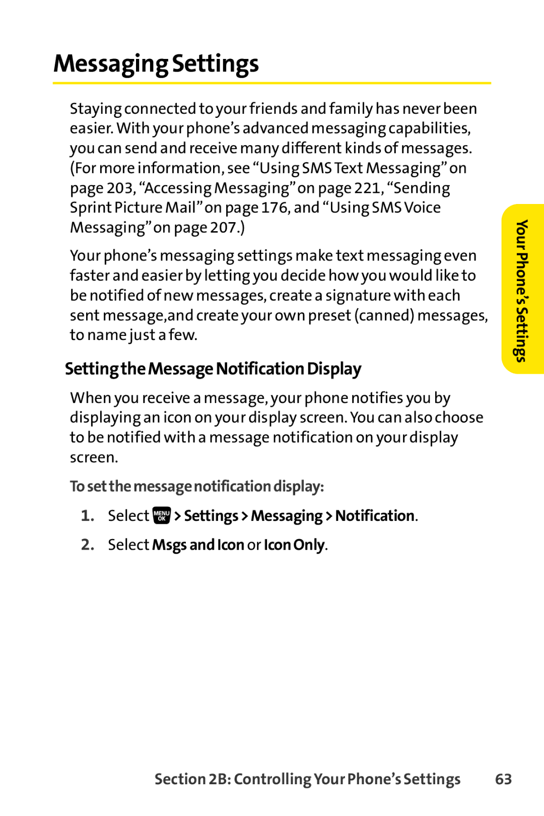 Sanyo SCP-3200 manual Messaging Settings, SettingtheMessageNotificationDisplay, Tosetthemessagenotificationdisplay 