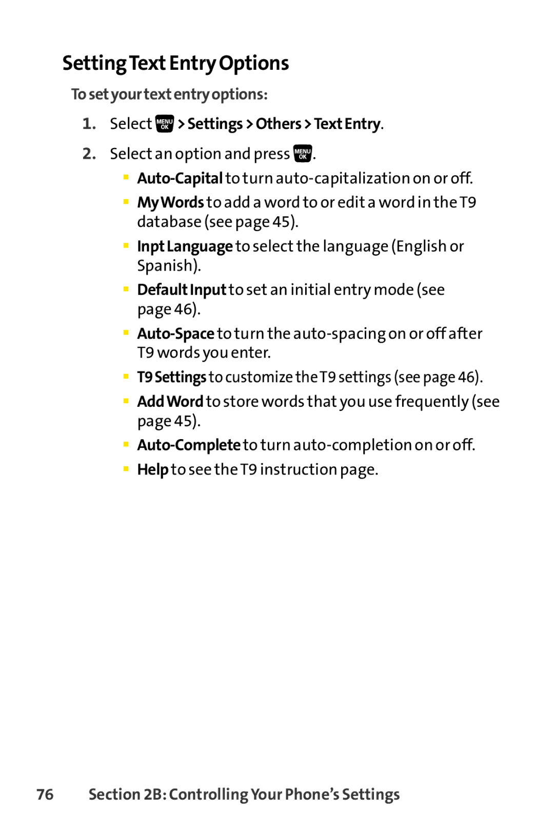 Sanyo SCP-3200 manual SettingTextEntry Options, Tosetyourtextentryoptions, Select SettingsOthersTextEntry 