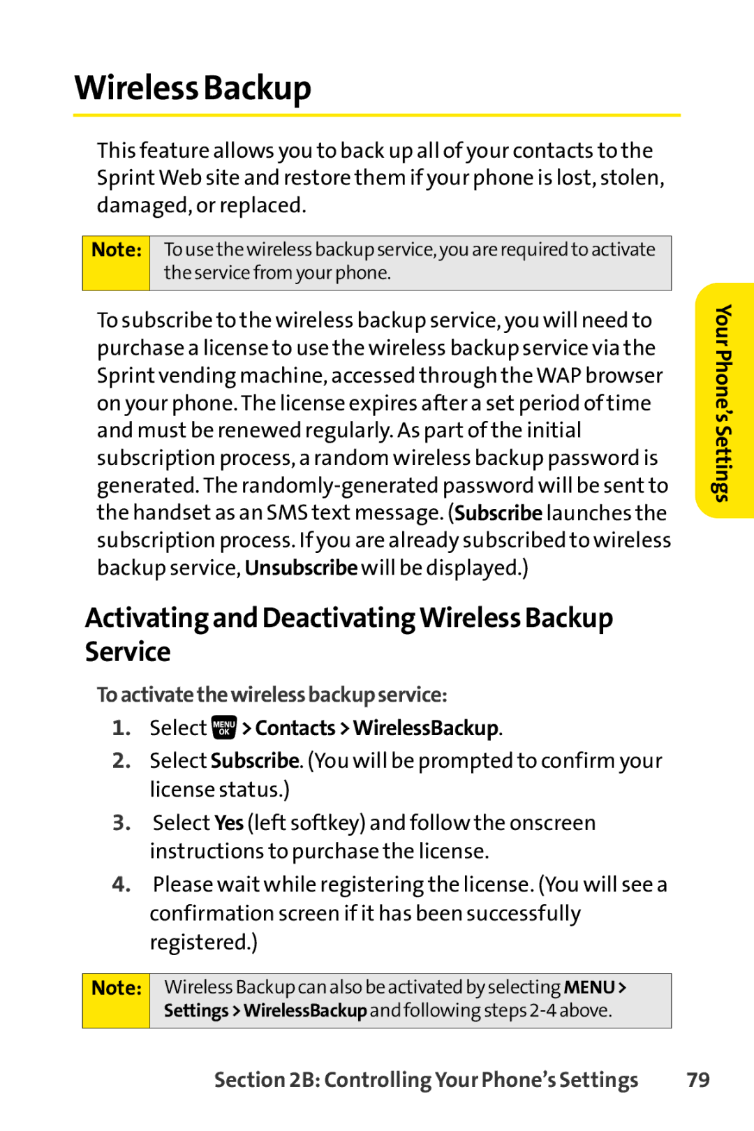 Sanyo SCP-3200 manual Activating and DeactivatingWireless Backup Service, Toactivatethewirelessbackupservice 