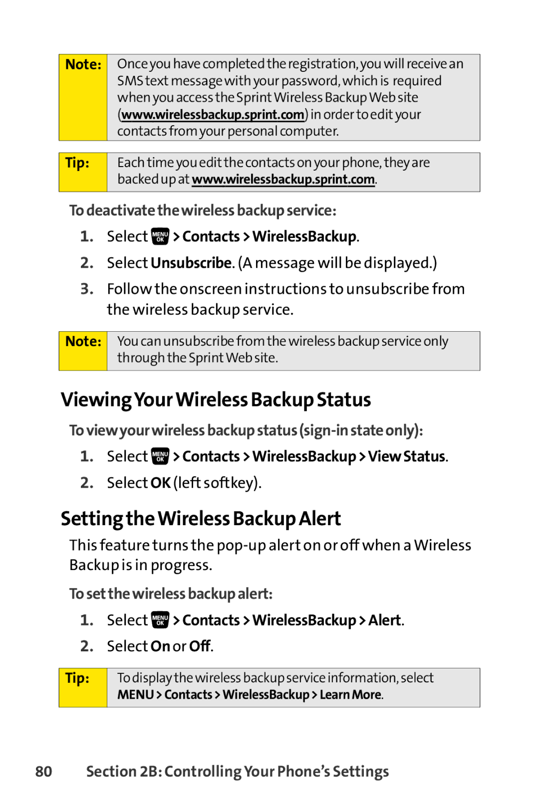 Sanyo SCP-3200 ViewingYourWireless Backup Status, Setting theWireless Backup Alert, Todeactivatethewirelessbackupservice 