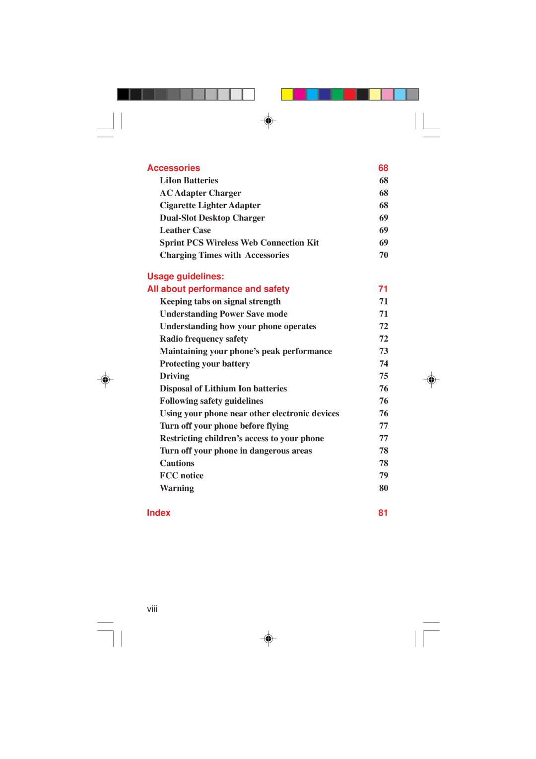 Sanyo SCP-4000 manual Accessories, Usage guidelines All about performance and safety, Index 