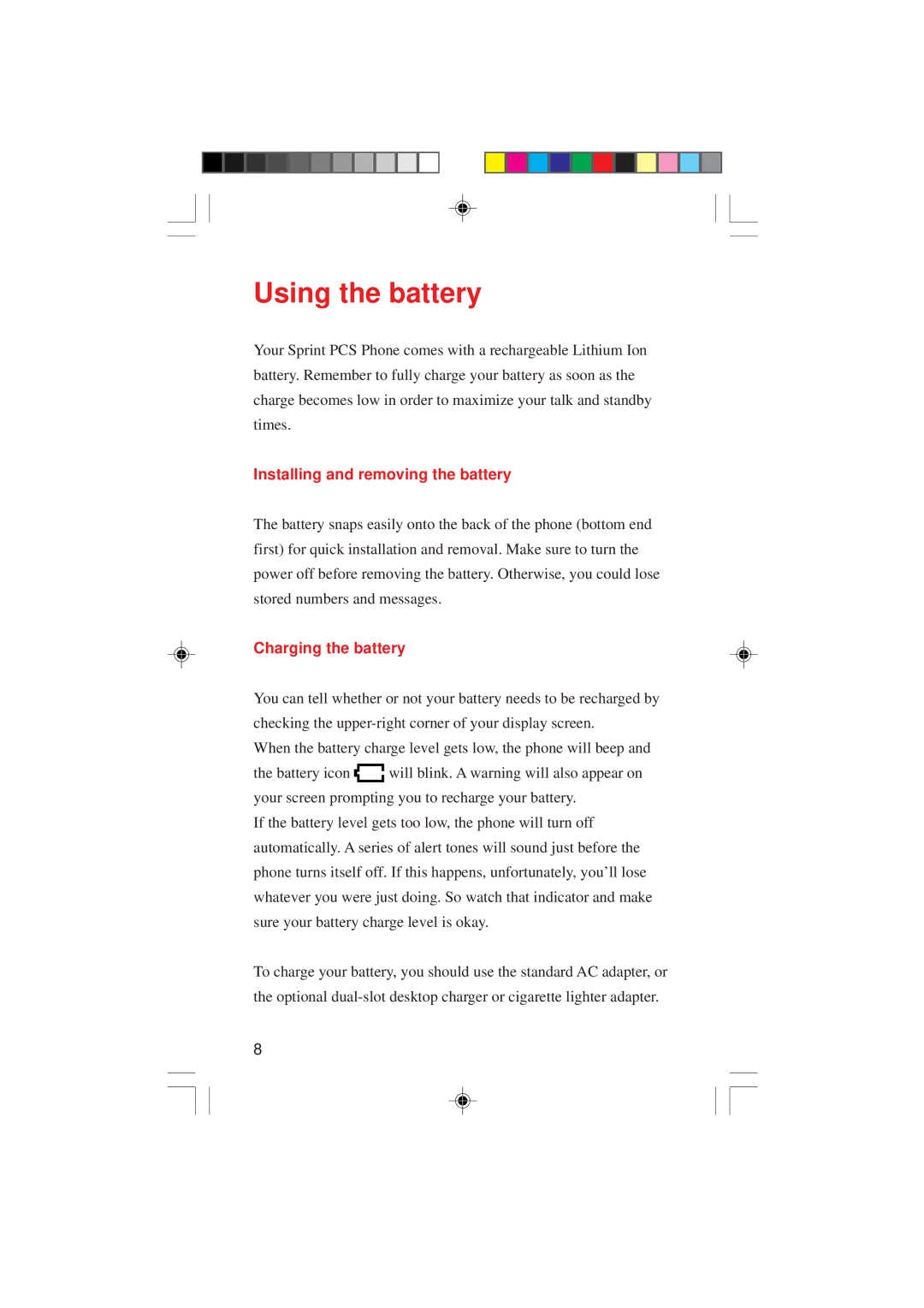 Sanyo SCP-4000 manual Installing and removing the battery, Charging the battery 