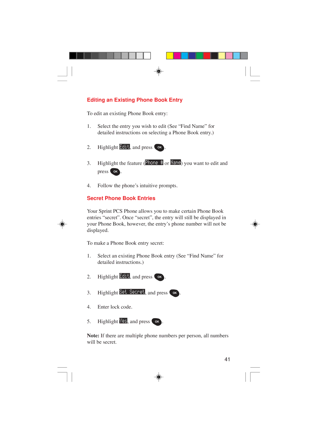 Sanyo SCP-4000 manual Editing an Existing Phone Book Entry, Secret Phone Book Entries 