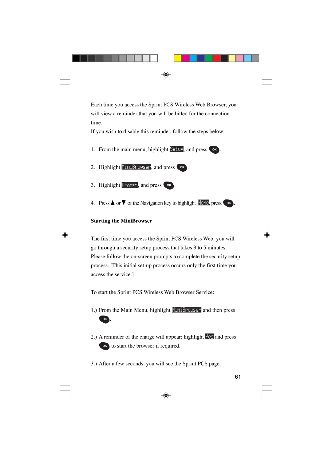 Sanyo SCP-4000 manual Starting the MiniBrowser 