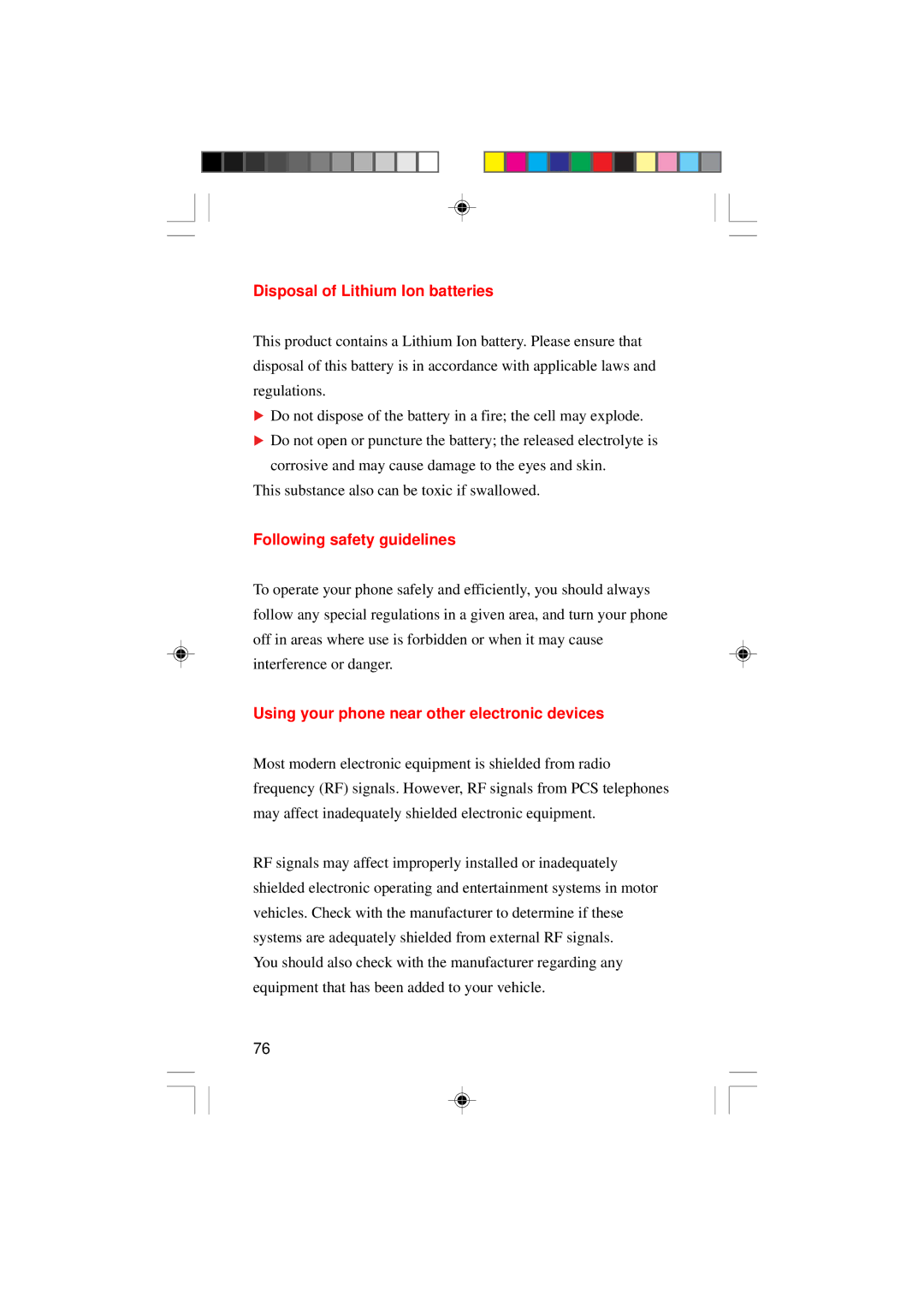 Sanyo SCP-4000 manual Disposal of Lithium Ion batteries, Following safety guidelines 