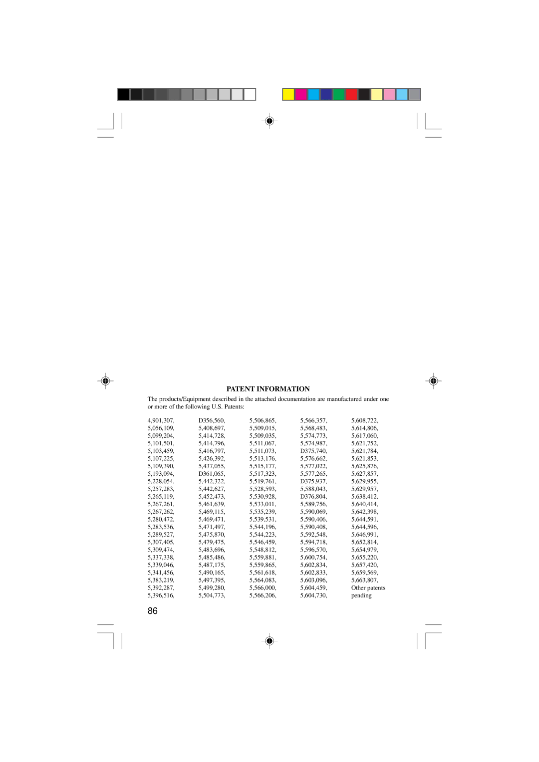 Sanyo SCP-4000 manual Patent Information 