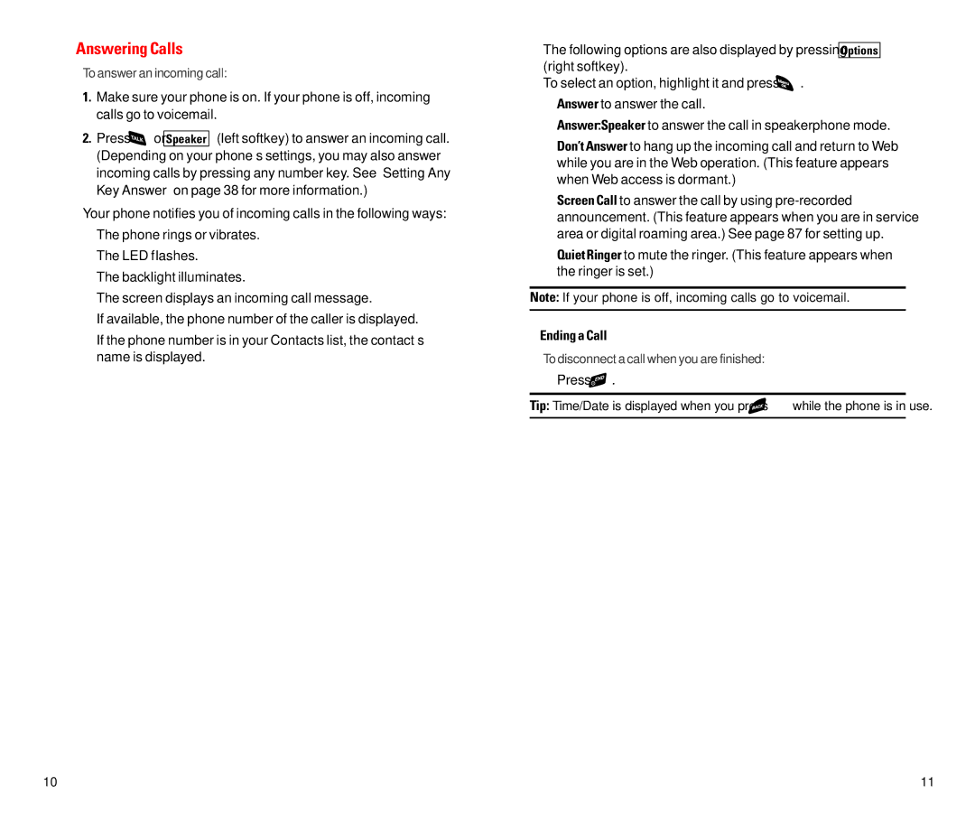 Sanyo SCP-4920 manual Answering Calls, Ending a Call 