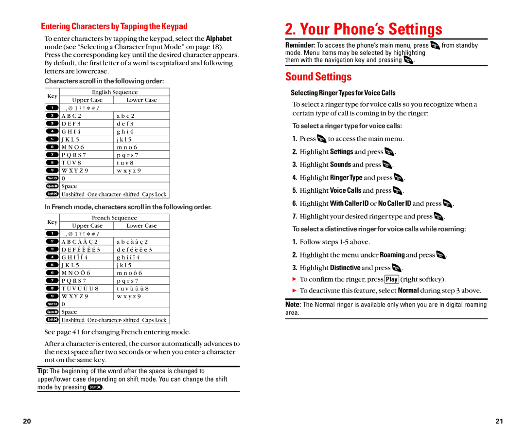 Sanyo SCP-4920 manual Your Phone’s Settings, Sound Settings, Entering Characters by Tapping the Keypad 