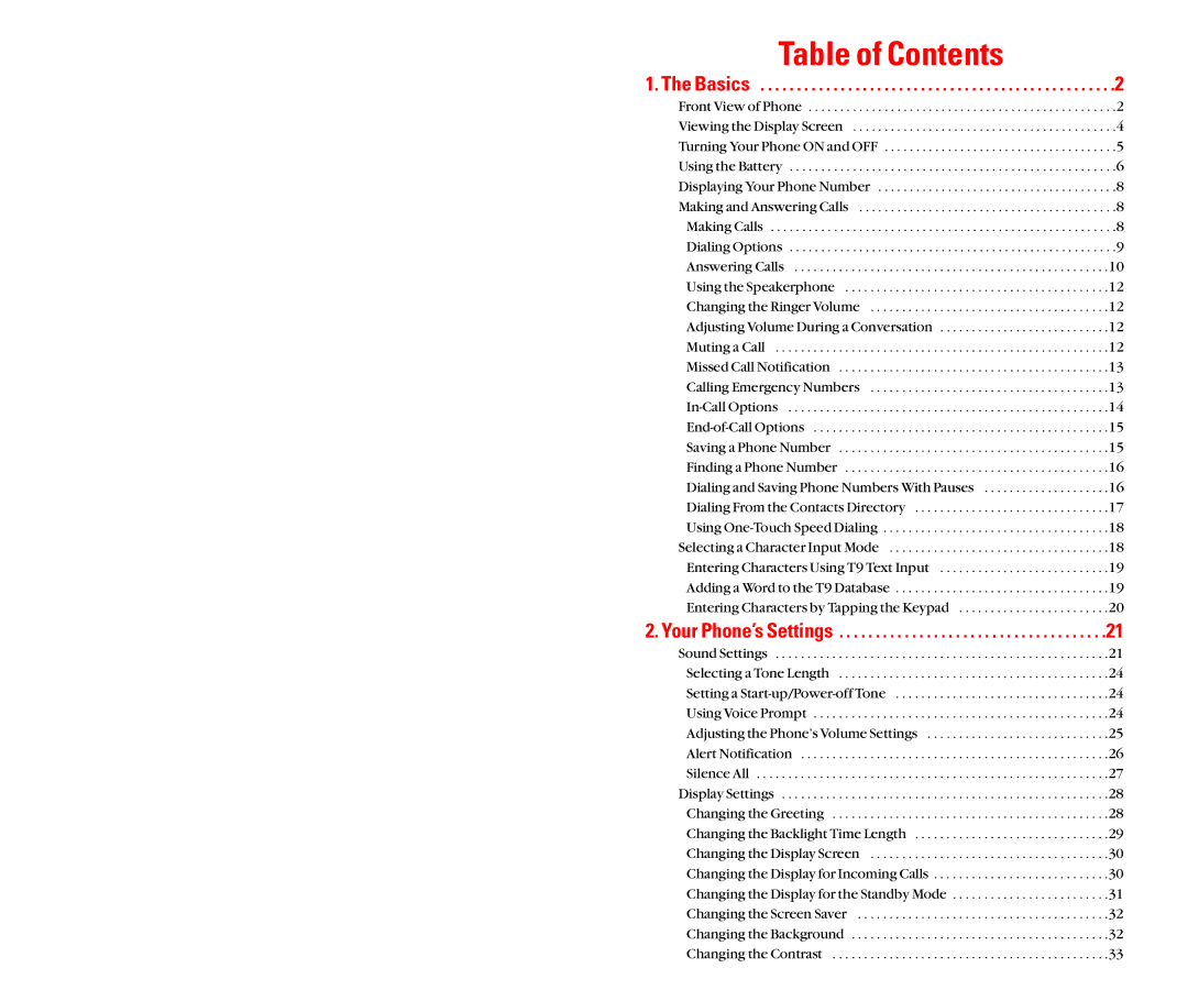 Sanyo SCP-4920 manual Table of Contents 