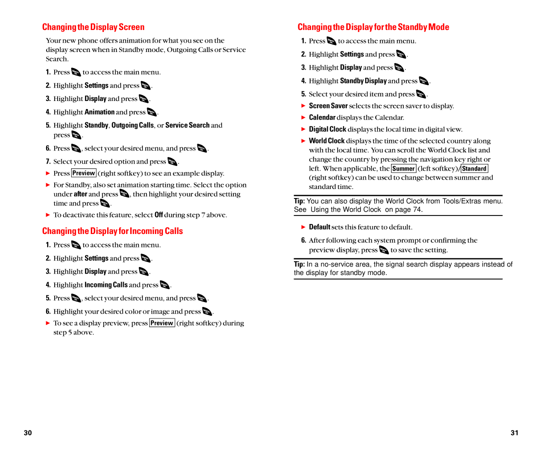 Sanyo SCP-4920 manual Changing the Display Screen, Changing the Display for Incoming Calls 