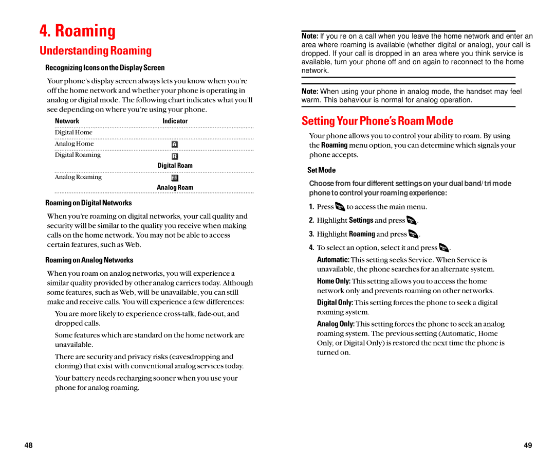 Sanyo SCP-4920 manual Understanding Roaming, Setting Your Phone’s Roam Mode 