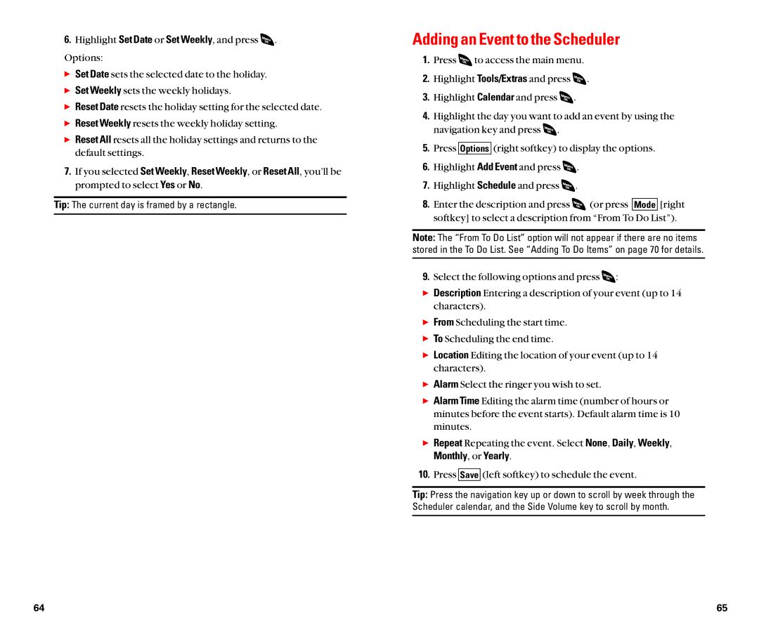 Sanyo SCP-4920 manual Adding an Event to the Scheduler, Monthly, or Yearly 