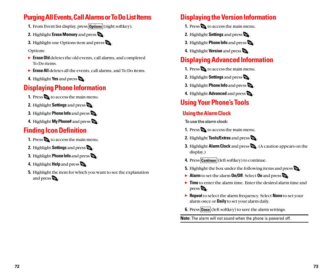 Sanyo SCP-4920 manual Displaying Phone Information, Finding Icon Definition, Displaying the Version Information 