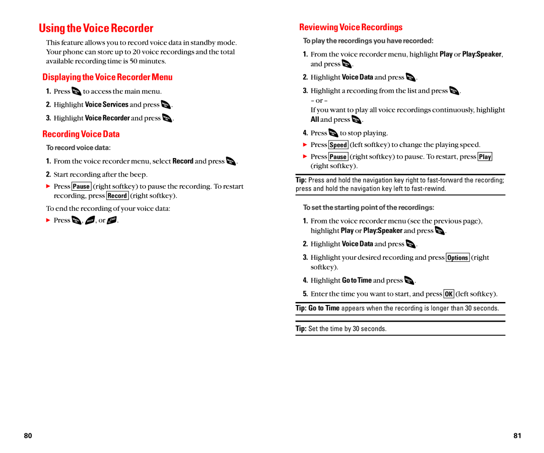 Sanyo SCP-4920 manual Using the Voice Recorder, Displaying the Voice Recorder Menu, Recording Voice Data 