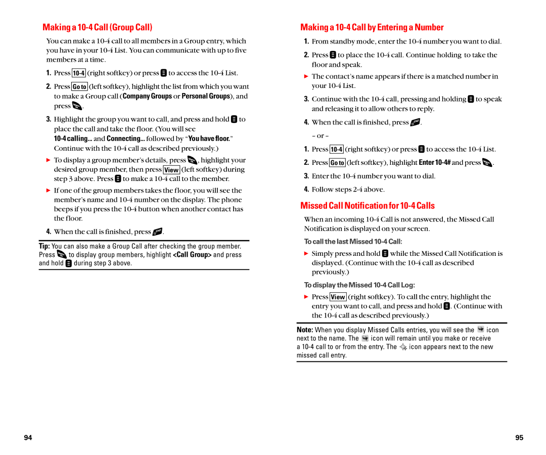 Sanyo SCP-4920 manual Making a 10-4 Call Group Call, Making a 10-4 Call by Entering a Number 