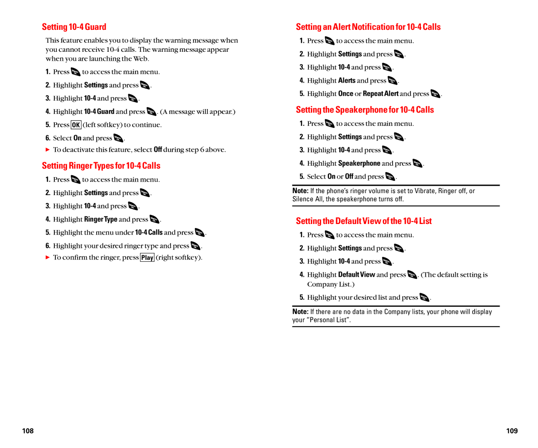 Sanyo SCP-4920 manual Setting 10-4 Guard, Setting Ringer Types for 10-4 Calls, Setting an Alert Notification for 10-4 Calls 