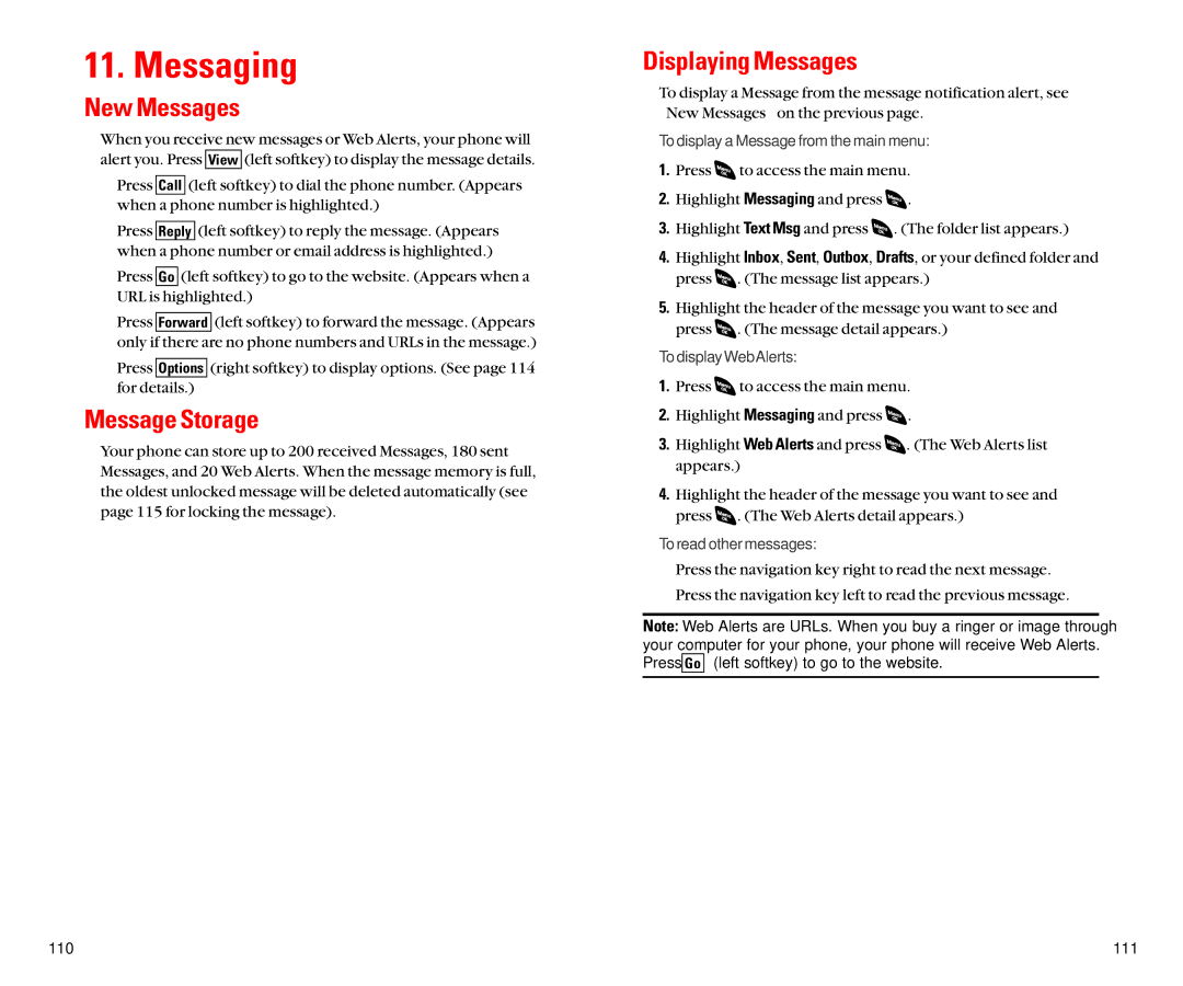 Sanyo SCP-4920 manual Messaging, New Messages, Message Storage, Displaying Messages 