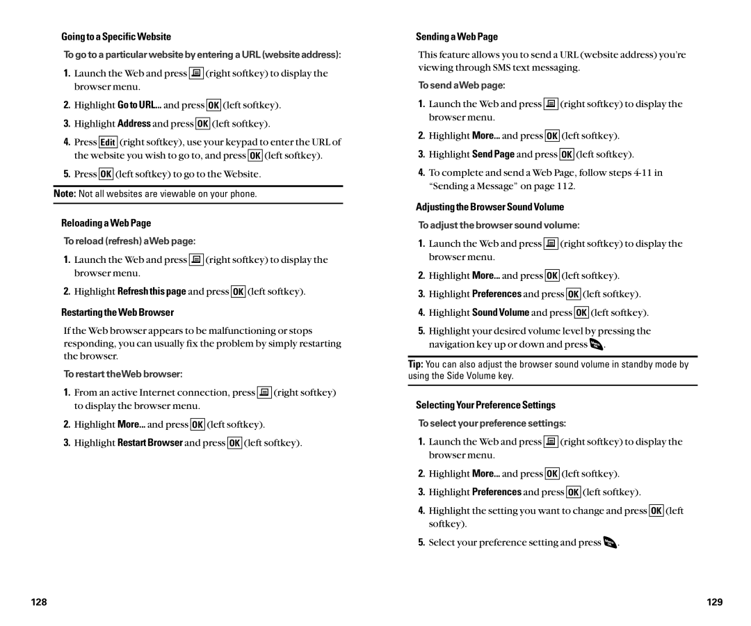 Sanyo SCP-4920 manual Going to a Specific Website, Reloading a Web, Restarting the Web Browser, Sending a Web 