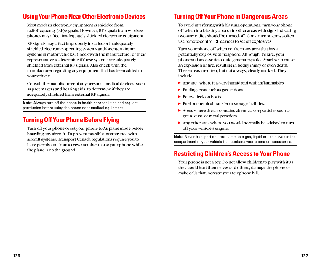 Sanyo SCP-4920 manual Turning Off Your Phone Before Flying, Using Your Phone Near Other Electronic Devices 