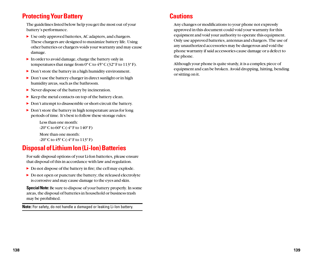 Sanyo SCP-4920 manual Protecting Your Battery, Disposal of Lithium Ion Li-Ion Batteries 