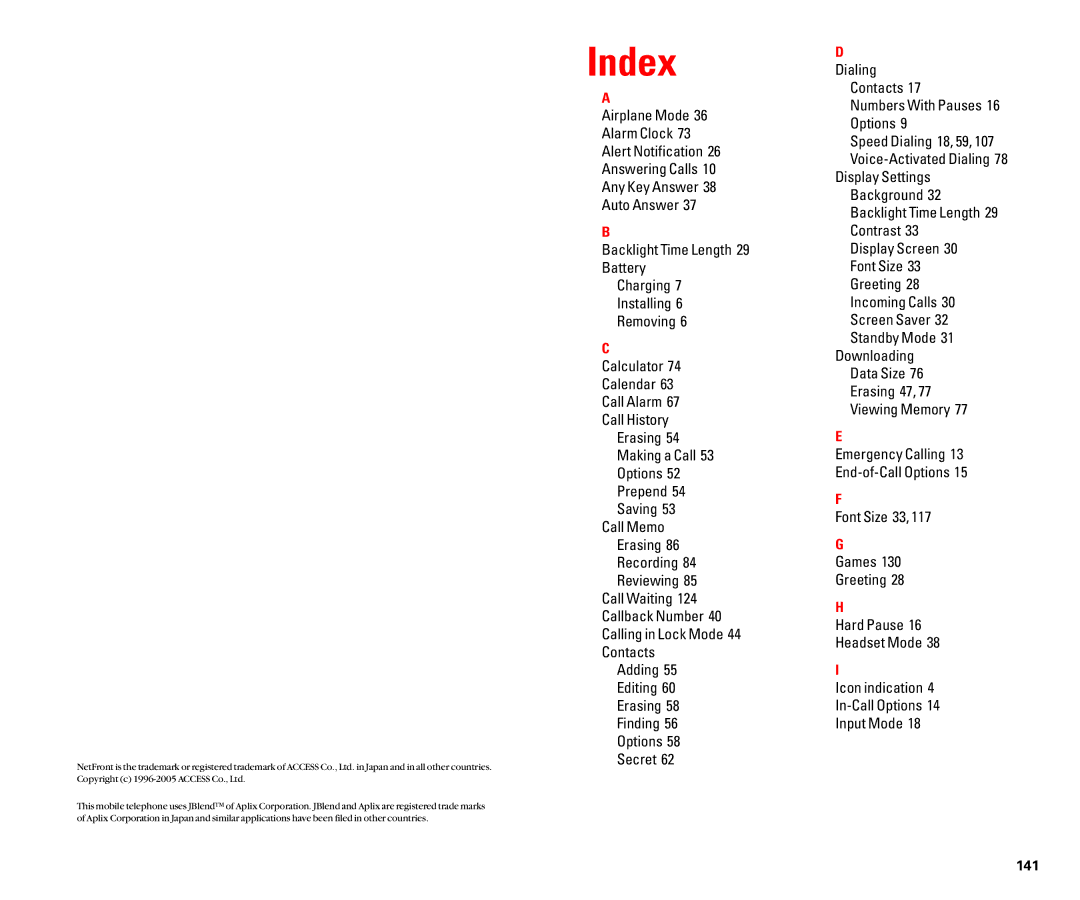 Sanyo SCP-4920 manual Index 