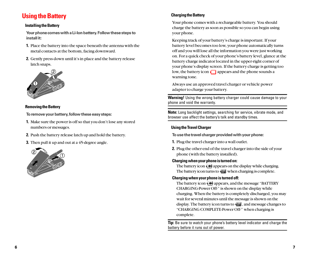 Sanyo SCP-4920 manual Using the Battery 