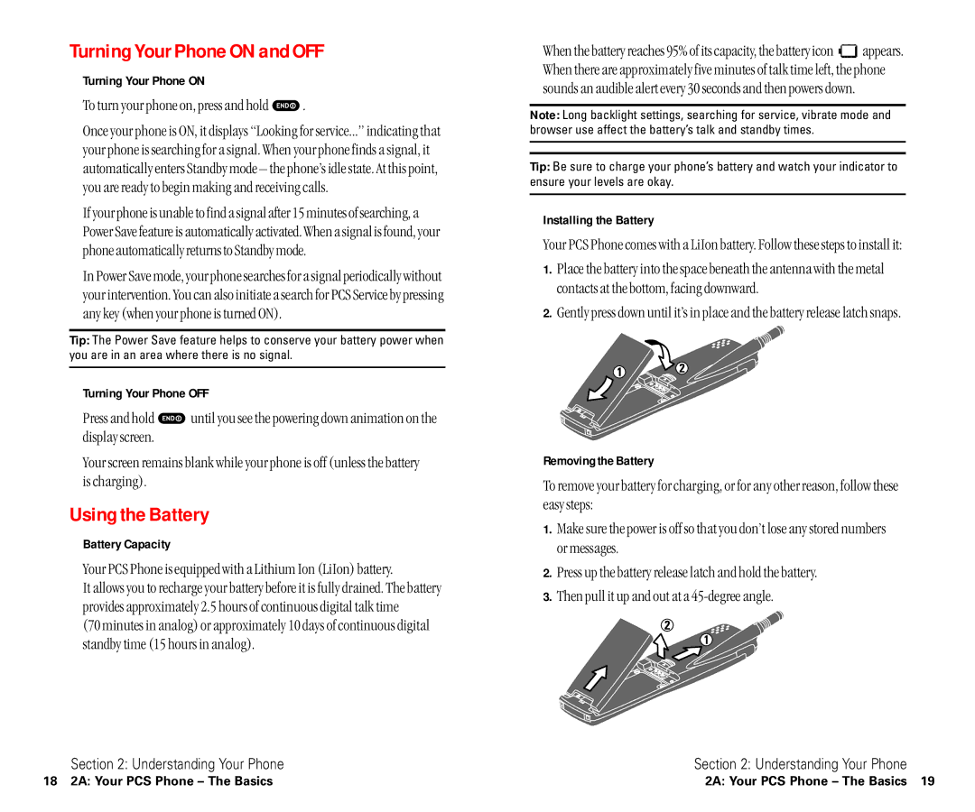 Sanyo SCP-6400 manual Turning Your Phone on and OFF, Using the Battery, To turn your phone on, press and hold 