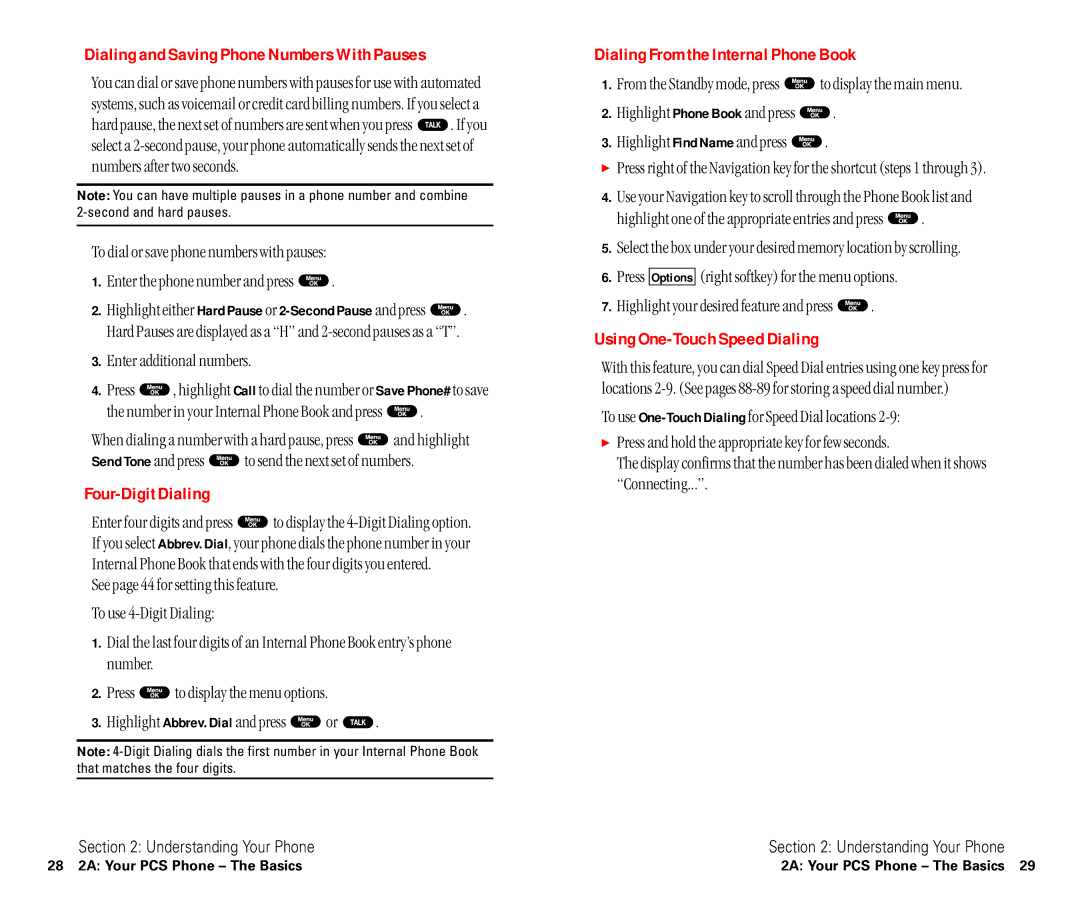 Sanyo SCP-6400 Dialing and Saving Phone Numbers With Pauses, Four-Digit Dialing, Dialing From the Internal Phone Book 