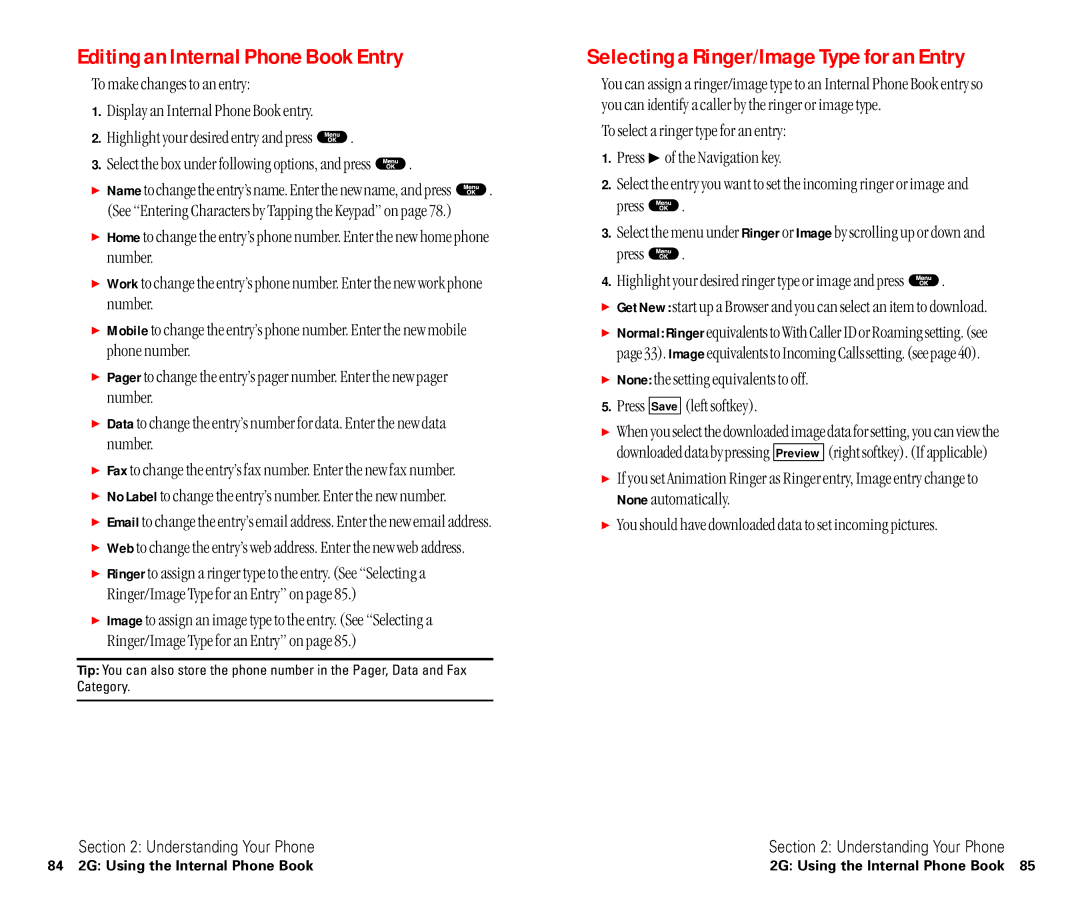 Sanyo SCP-6400 manual Editing an Internal Phone Book Entry, Selecting a Ringer/Image Type for an Entry 