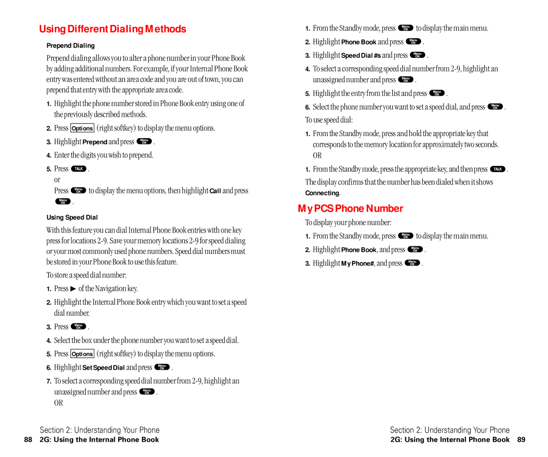 Sanyo SCP-6400 manual Using Different Dialing Methods, My PCS Phone Number, Prepend Dialing, Using Speed Dial 