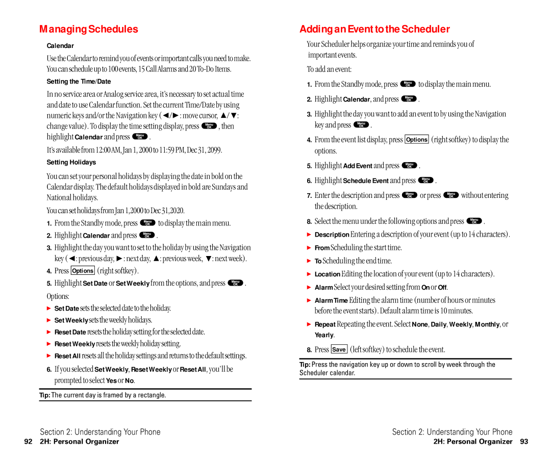 Sanyo SCP-6400 manual Managing Schedules, Adding an Event to the Scheduler, Prompted to select Yes or No 