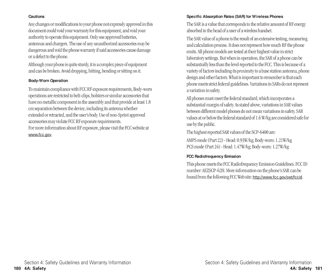 Sanyo SCP-6400 manual Body-Worn Operation, Specific Absorption Rates SAR for Wireless Phones, FCC Radiofrequency Emission 