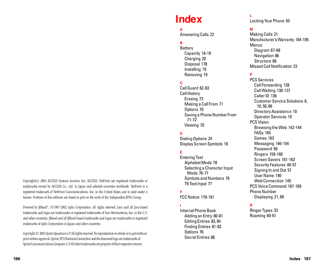 Sanyo SCP-6400 manual Index 