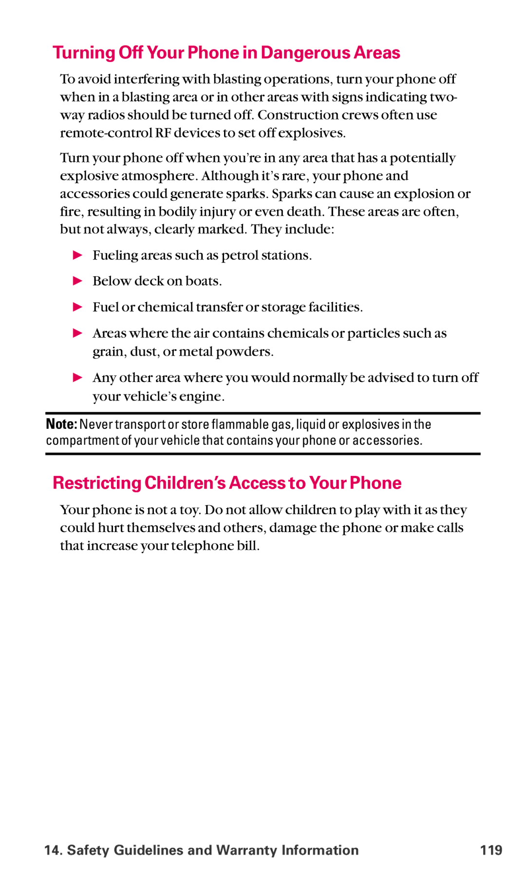 Sanyo SCP-6600 manual Turning Off Your Phone in Dangerous Areas, Restricting Children’s Access to Your Phone 