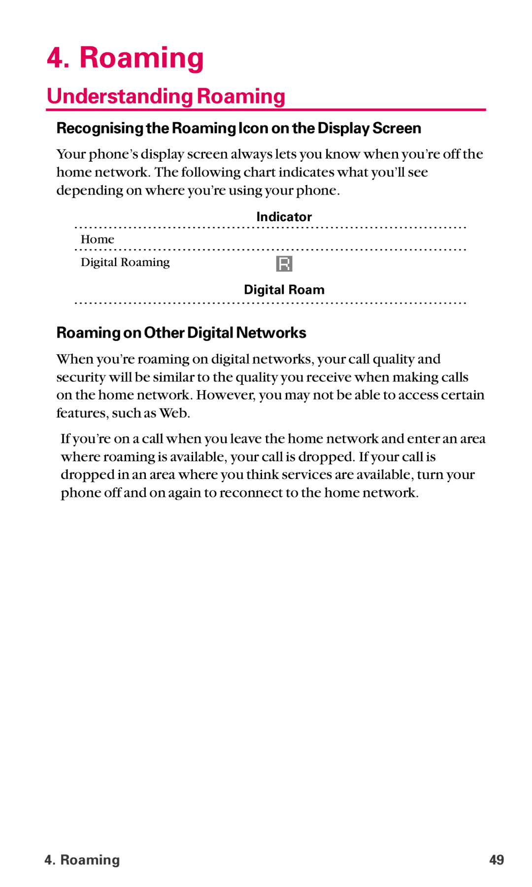 Sanyo SCP-6600 manual Understanding Roaming, Recognising the Roaming Icon on the Display Screen 