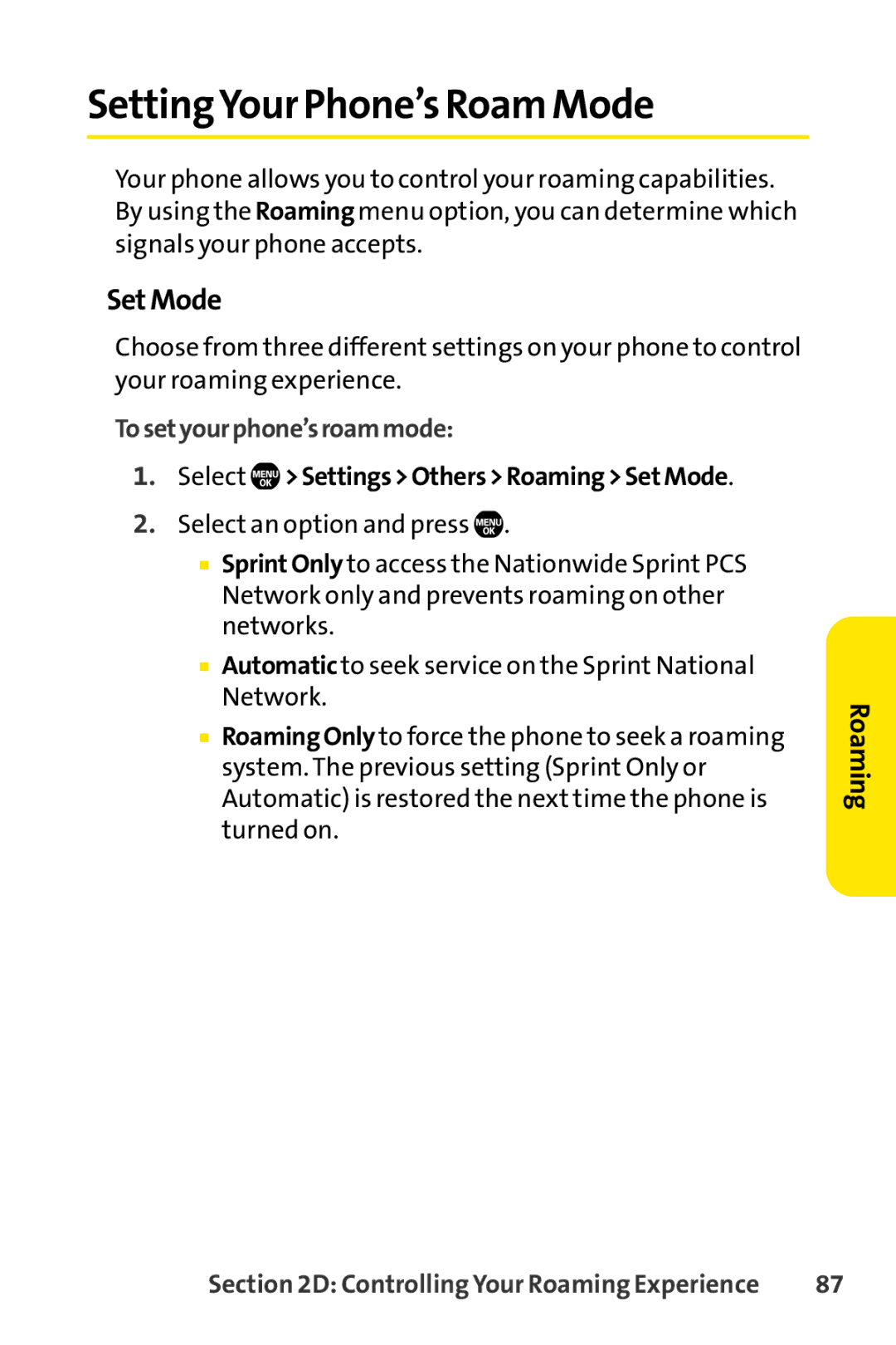 Sanyo Sanyo manual SettingYour Phone’s Roam Mode, Set Mode, Tosetyourphone’sroammode, Select SettingsOthersRoamingSetMode 