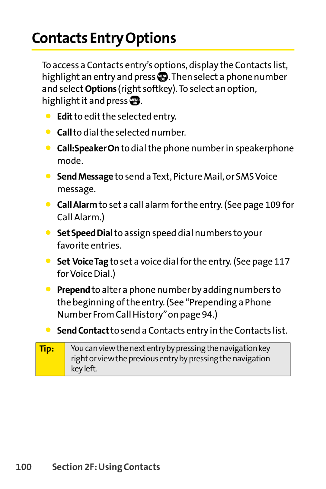 Sanyo SCP-6650KTB, Sanyo manual Contacts Entry Options, Tip 