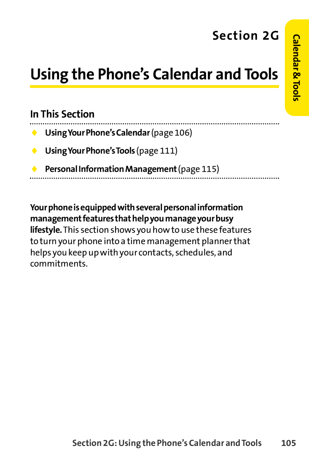 Sanyo Sanyo, SCP-6650KTB manual Using the Phone’s Calendar and Tools, 105 