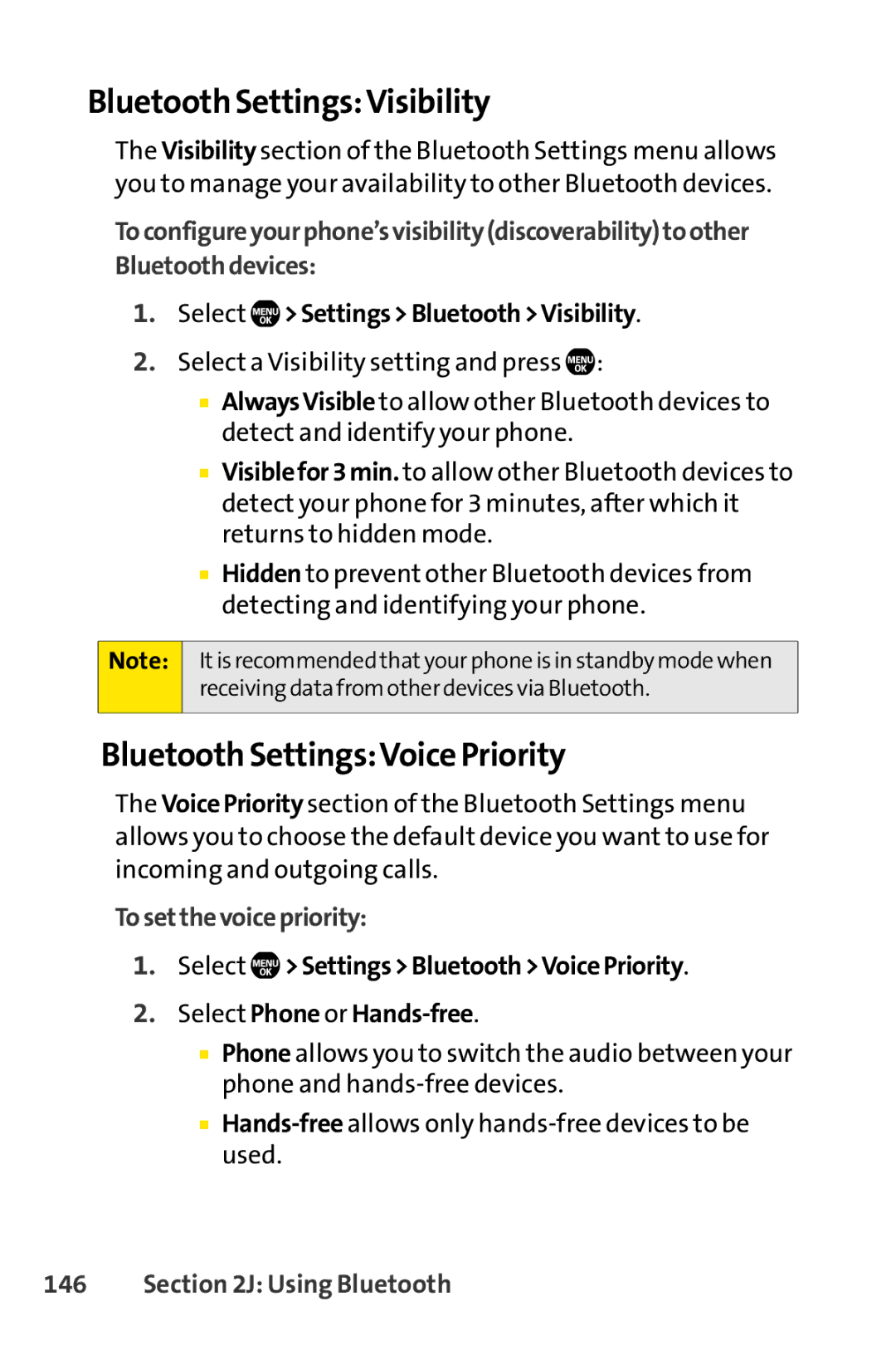 Sanyo SCP-6650KTB manual Bluetooth SettingsVisibility, Bluetooth SettingsVoice Priority, Select SettingsBluetoothVisibility 