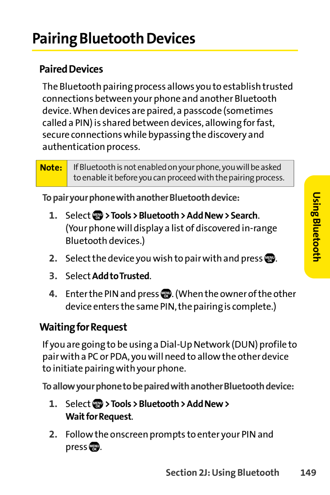 Sanyo Sanyo, SCP-6650KTB manual Pairing Bluetooth Devices, PairedDevices, WaitingforRequest 