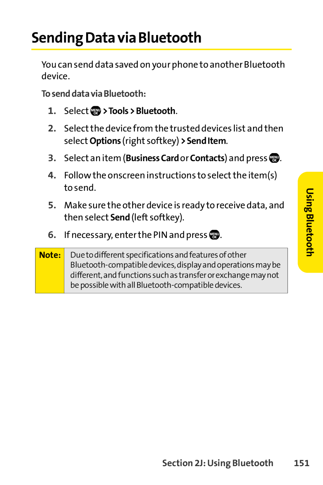 Sanyo Sanyo, SCP-6650KTB manual Sending Data via Bluetooth, TosenddataviaBluetooth, 151 