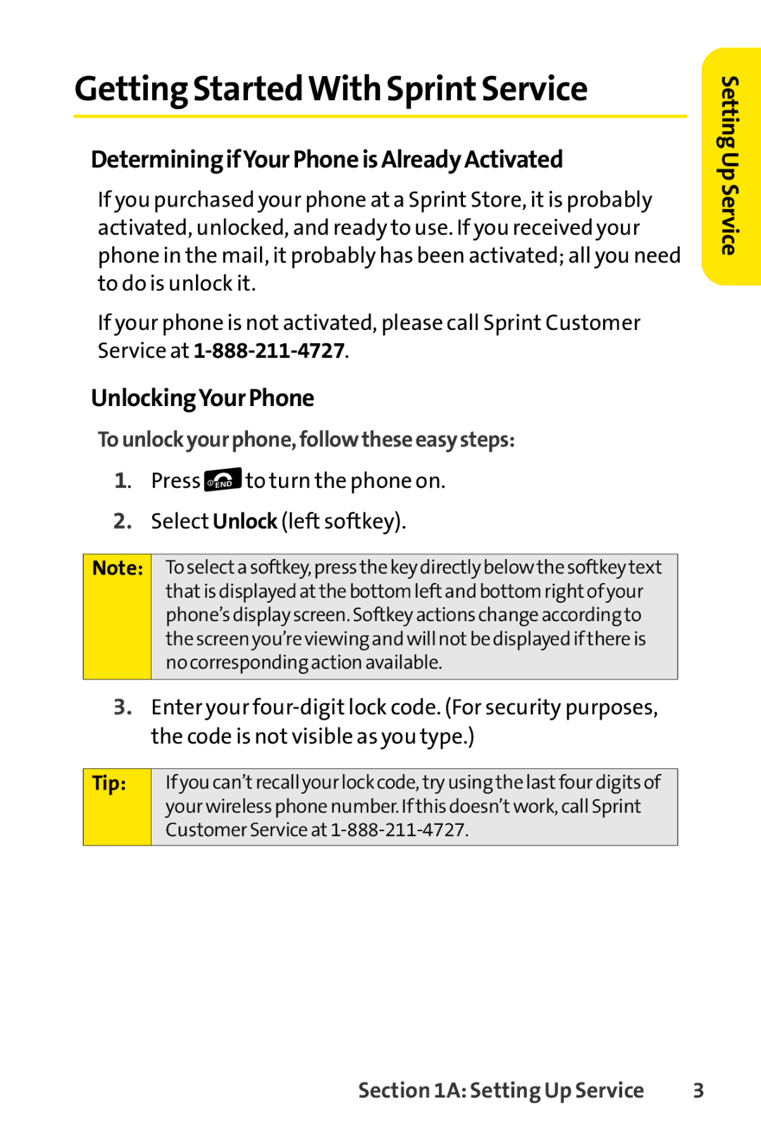 Sanyo Sanyo manual Getting StartedWith SprintService, DeterminingifYourPhoneisAlreadyActivated, UnlockingYourPhone, Tip 