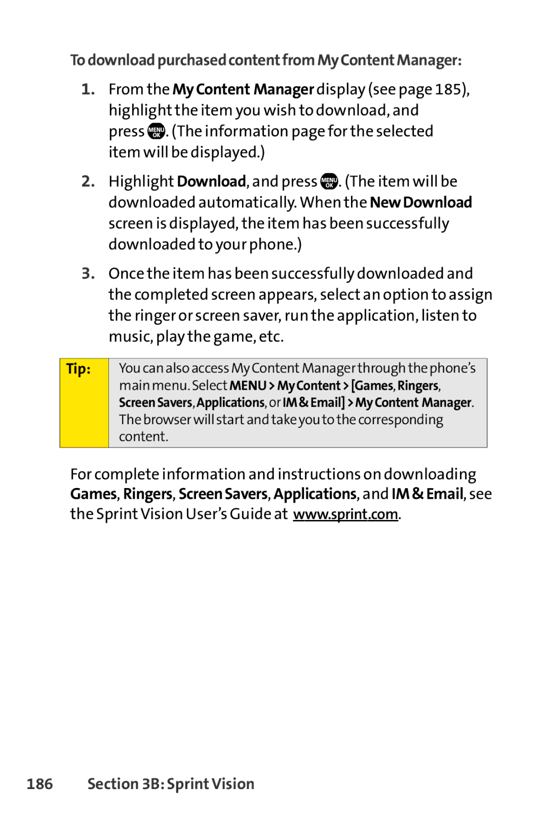 Sanyo SCP-6650KTB, Sanyo manual TodownloadpurchasedcontentfromMyContentManager, Tip 