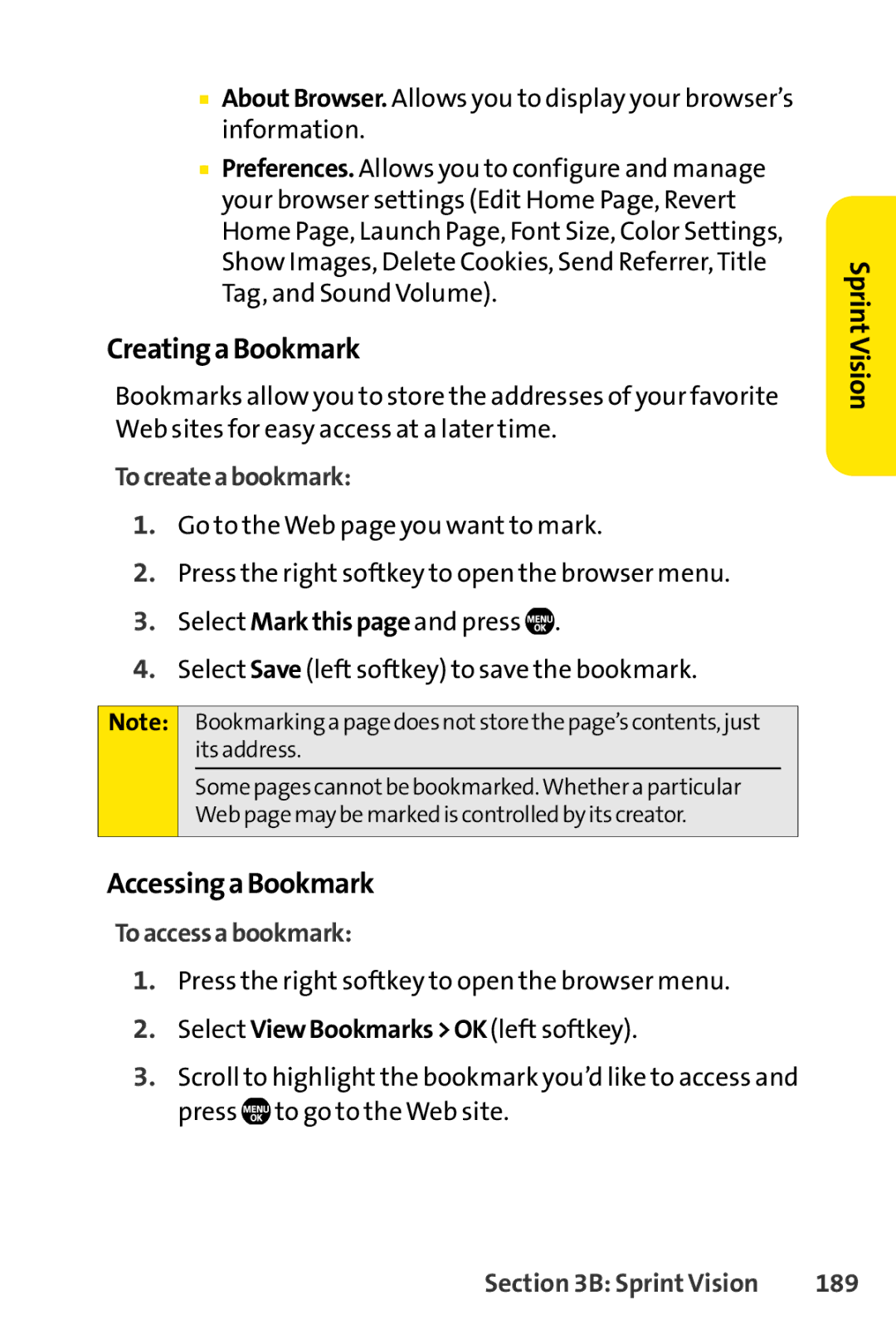 Sanyo Sanyo, SCP-6650KTB manual CreatingaBookmark, AccessingaBookmark, Tocreateabookmark, Toaccessabookmark, 189 