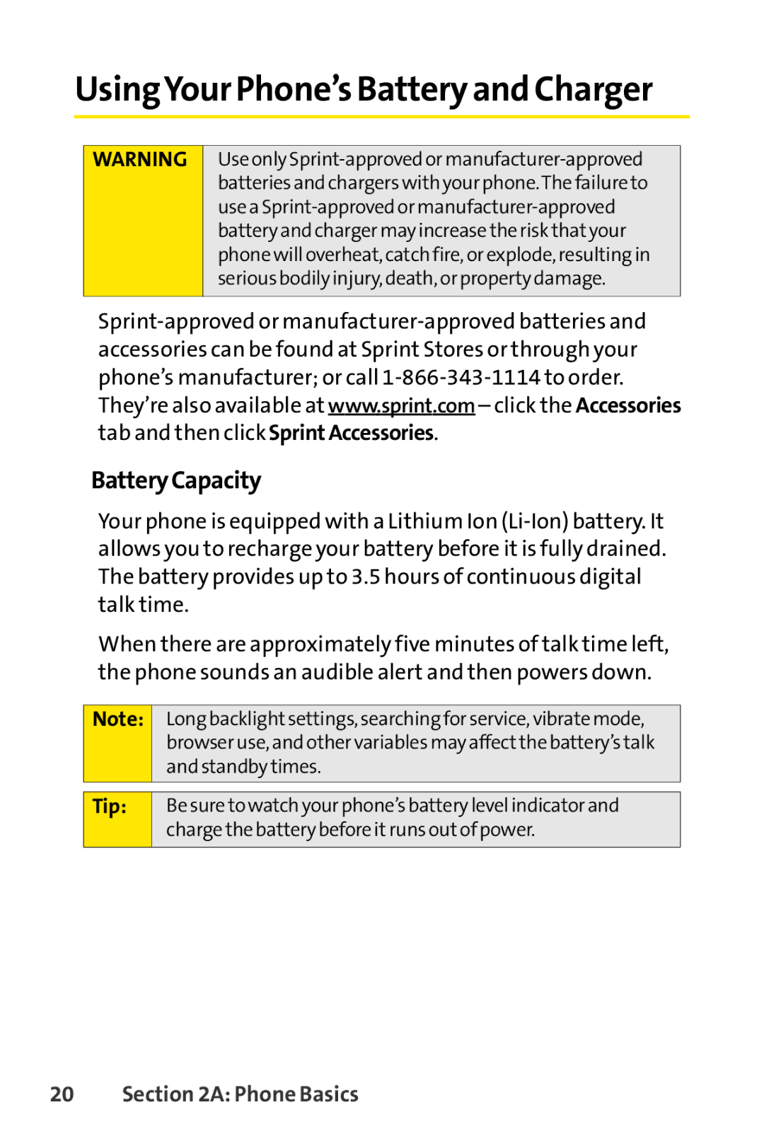 Sanyo SCP-6650KTB, Sanyo manual UsingYour Phone’s Battery and Charger, BatteryCapacity 