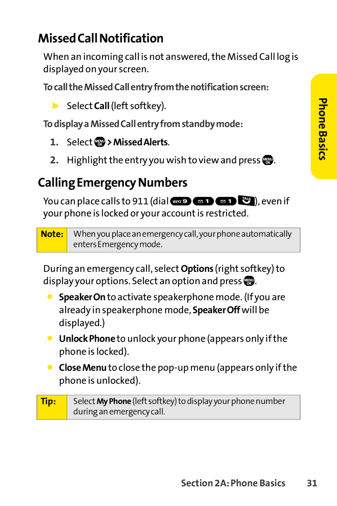 Sanyo Sanyo manual Missed Call Notification, Calling Emergency Numbers, TocalltheMissedCallentryfromthenotificationscreen 