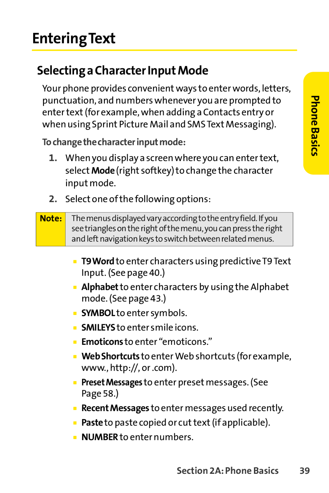 Sanyo Sanyo, SCP-6650KTB manual EnteringText, Selecting a Character InputMode, Tochangethecharacterinputmode 