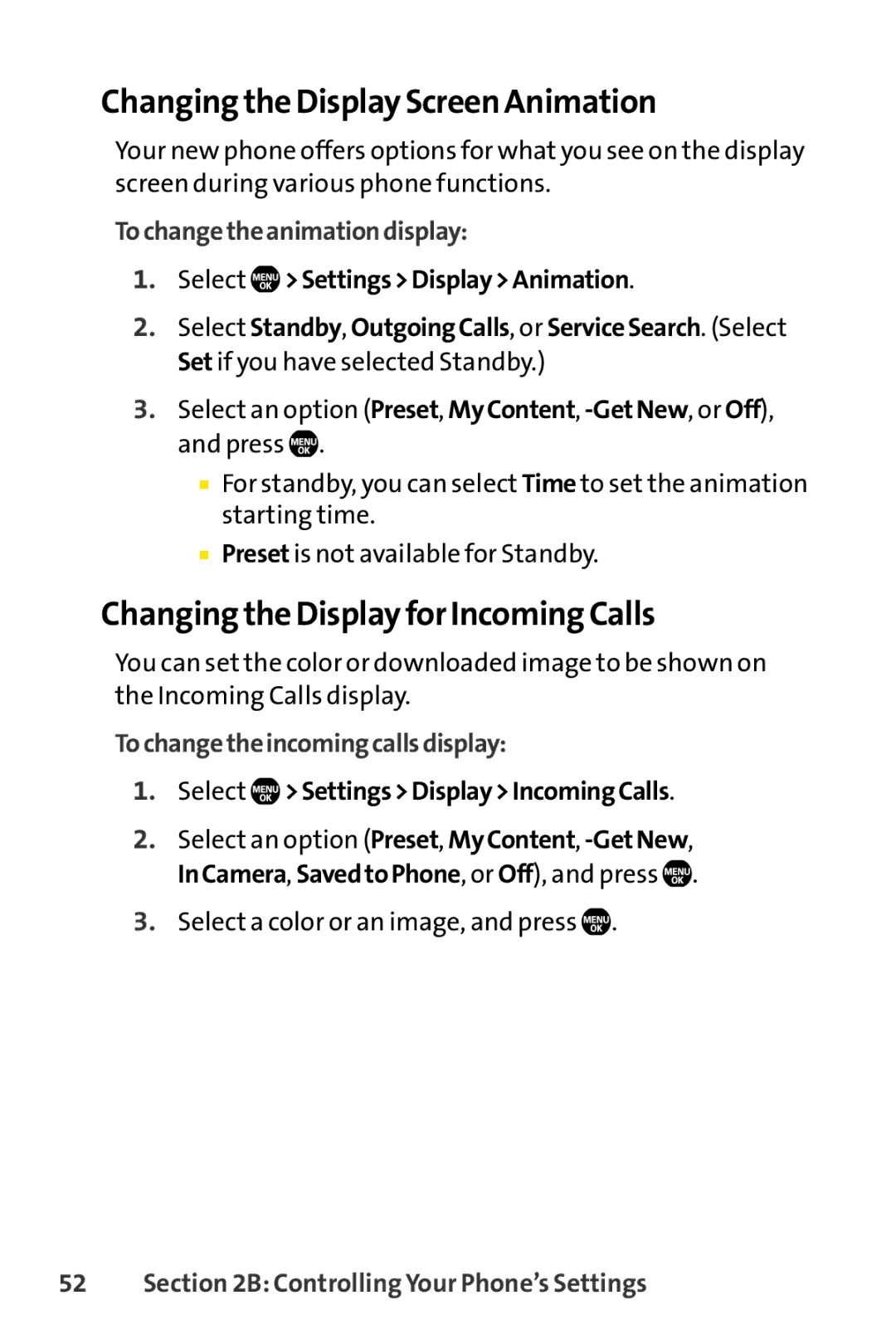 Sanyo SCP-6650KTB, Sanyo manual Changing the Display Screen Animation, Changing the Display for Incoming Calls 